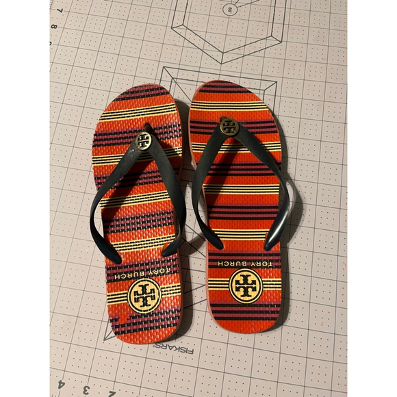 Women's Tory Burch Flip Flops Size Unknown Orange and Black - Picture 1 of 2